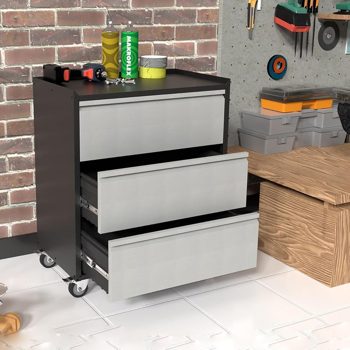 Gabinete de herramientas Garvee con 3 cajones