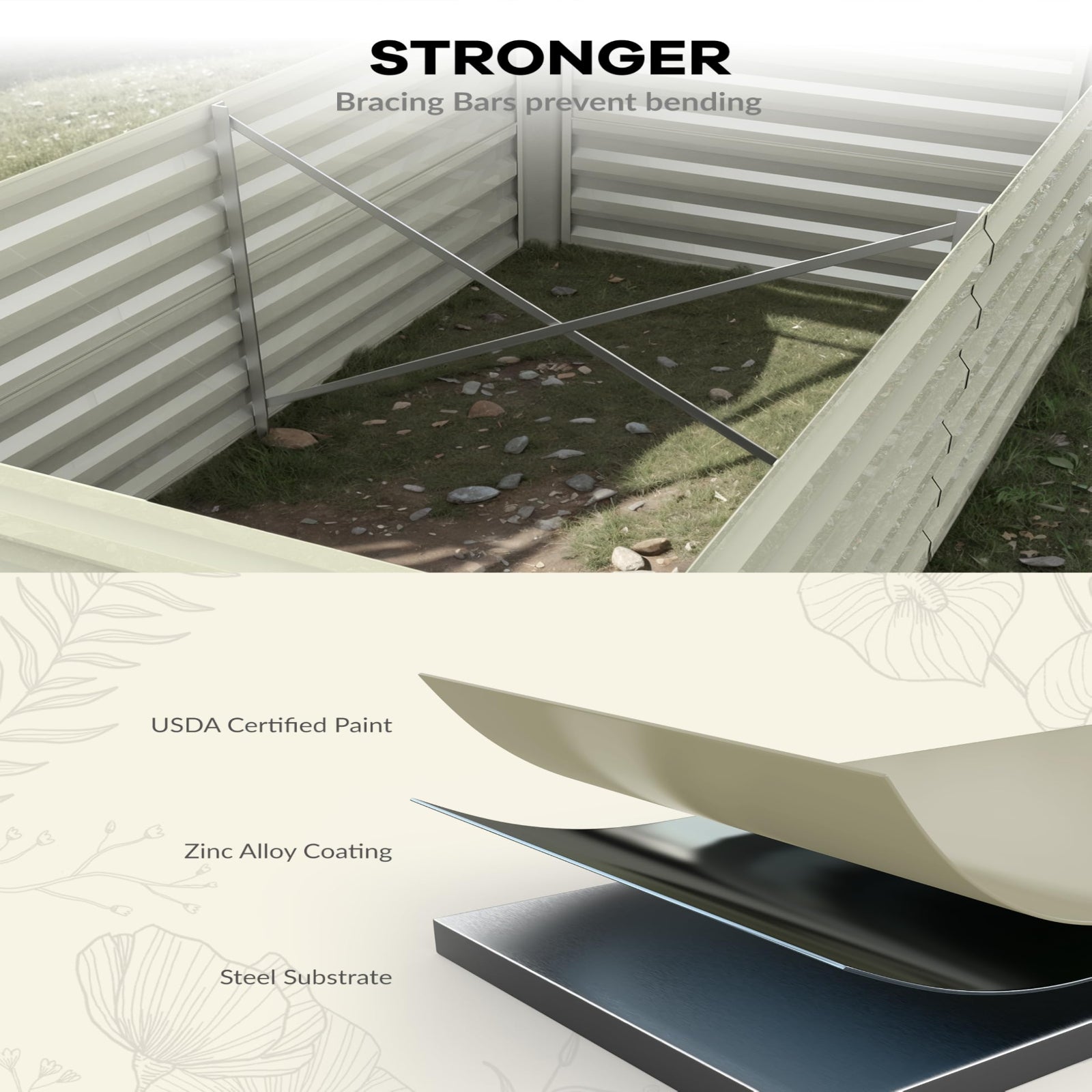 Bancal elevado de acero galvanizado beige
